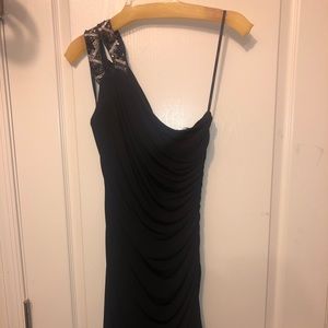 Black one shoulder beaded dress